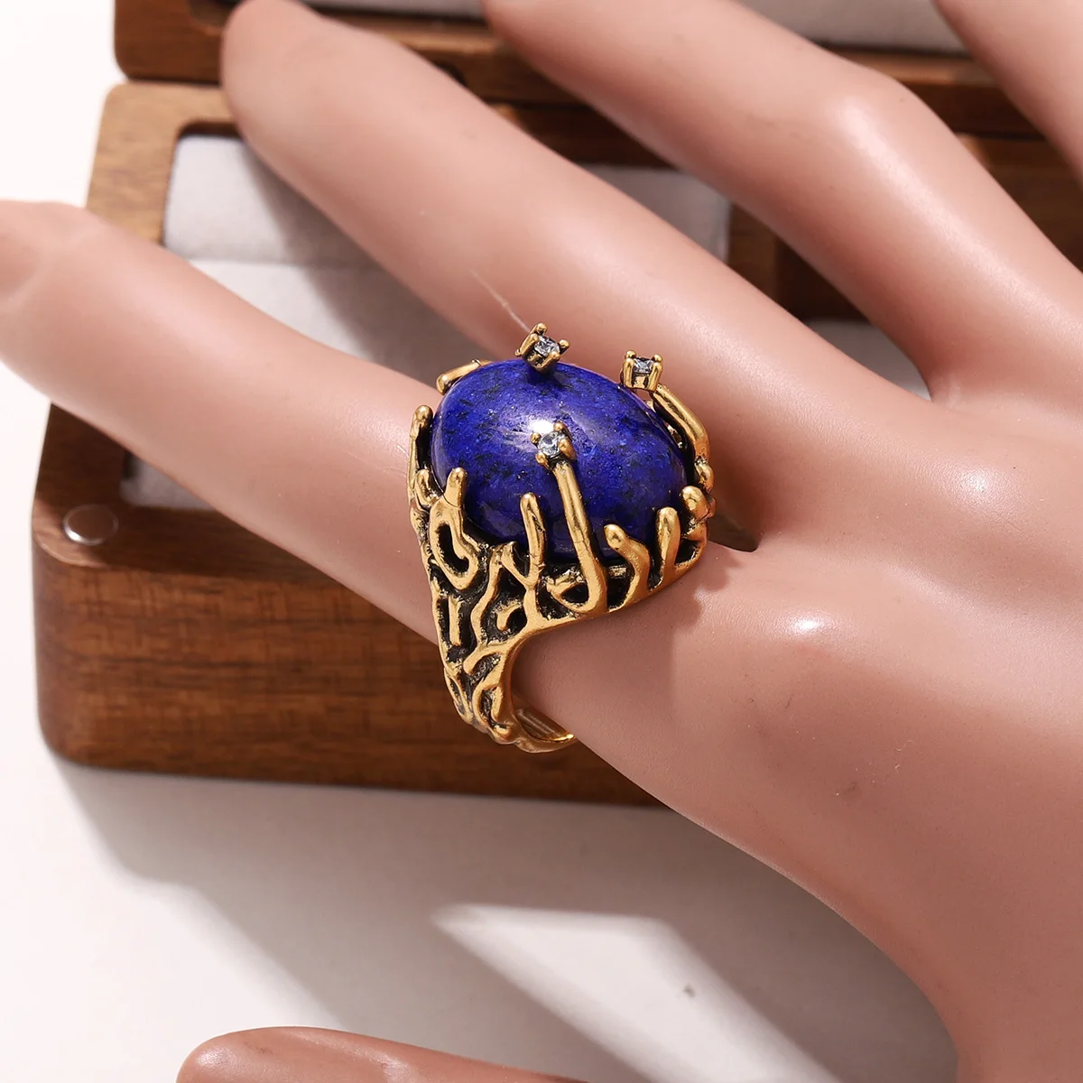 Vintage Lapis Lazuli – 18K Vergoldeter Ring – Bild 4