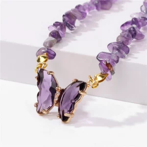 Schmetterlings-Kristallkette – Natürlicher Amethyst & Quarz