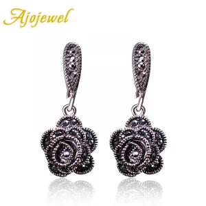 Rosen-Ohrringe – Silberfarbene Rose Flower Drop Earrings