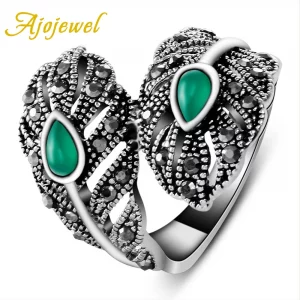 Vintage Leaf Green Ring – Damen Blatt-Ring im Retro-Stil