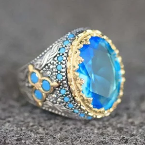 Exquisiter Zwei-Ton Ring mit Himmelblauem Zirkonia
