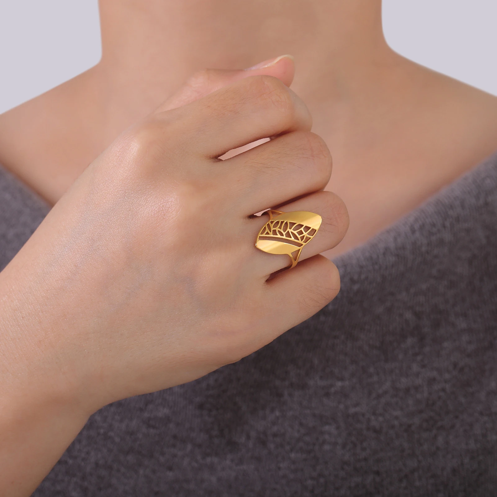 Filigree Leaves Ring – Edelstahl Ring – Bild 4