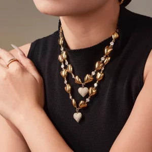 Shiny Zircon Herz Anhänger Kette – 18K Vergoldete Edelstahlkette für Damen