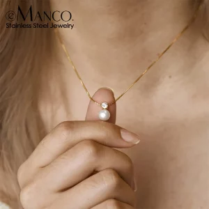 Pearl & Zircon Necklace – Goldplattierte Edelstahlkette